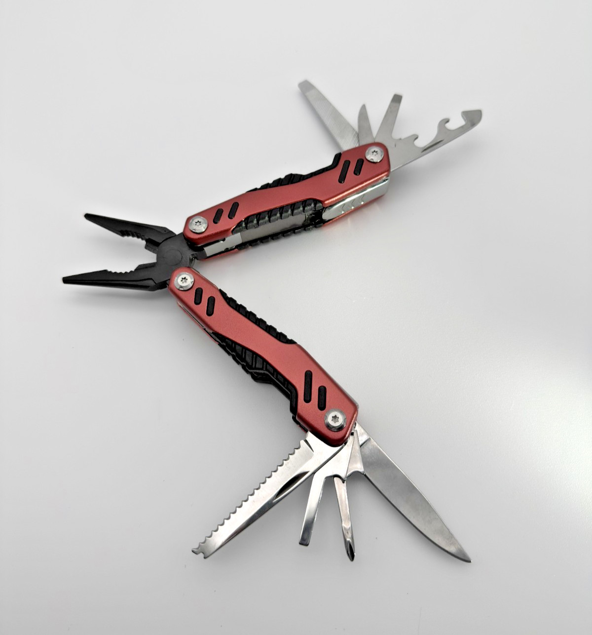 KVD Red Multi Tool Pliers Knife Saw Screwdriver Compact EDC w/ Sheath