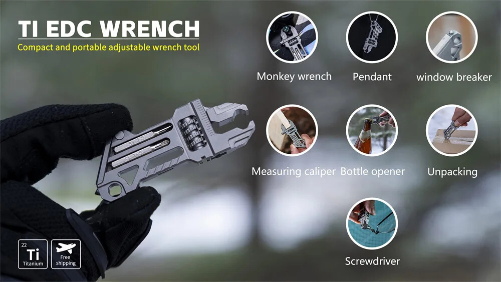 EDC Titanium Alloy Mini Adjustable Spanner Wrench Portable Repair Tools