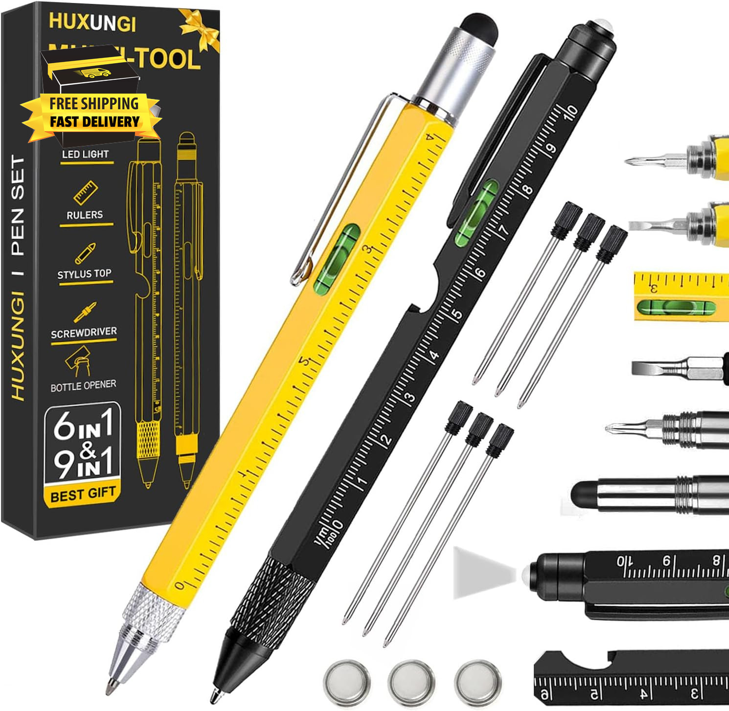 Multi Tool Pen Set,Pen for Men Dad Gifts from Daughter Son,9 in 1 Multitool Pen