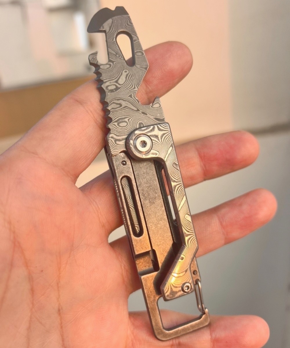 Damascus steel EDC Tool – Damascus Keychain Tool – Crowbar/Wrench/M Screwdriver
