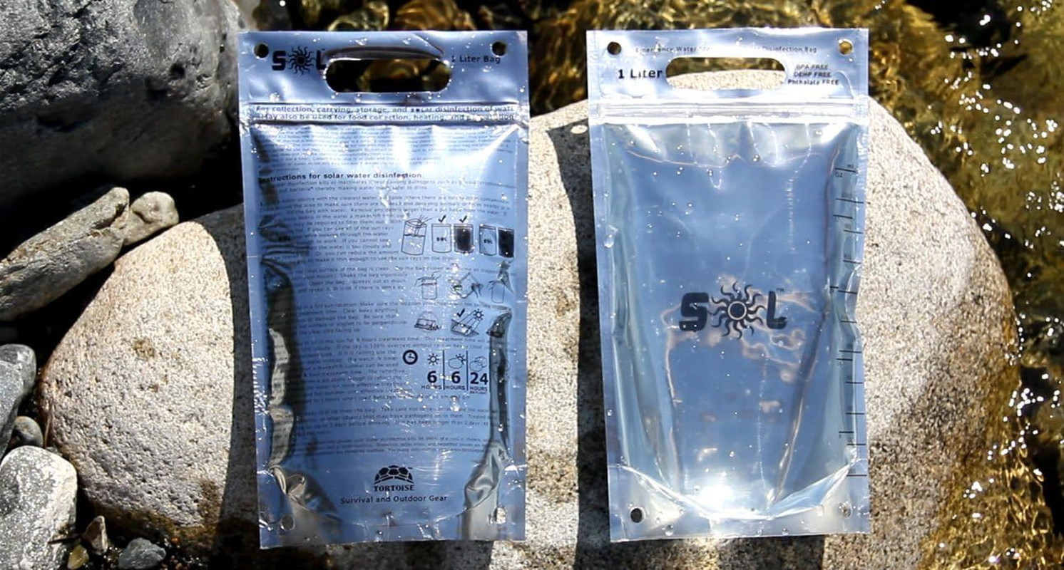 SOL Water Survivalist Bags – 1 Liter Zip Top Stand up Water Bag Designed for Sol