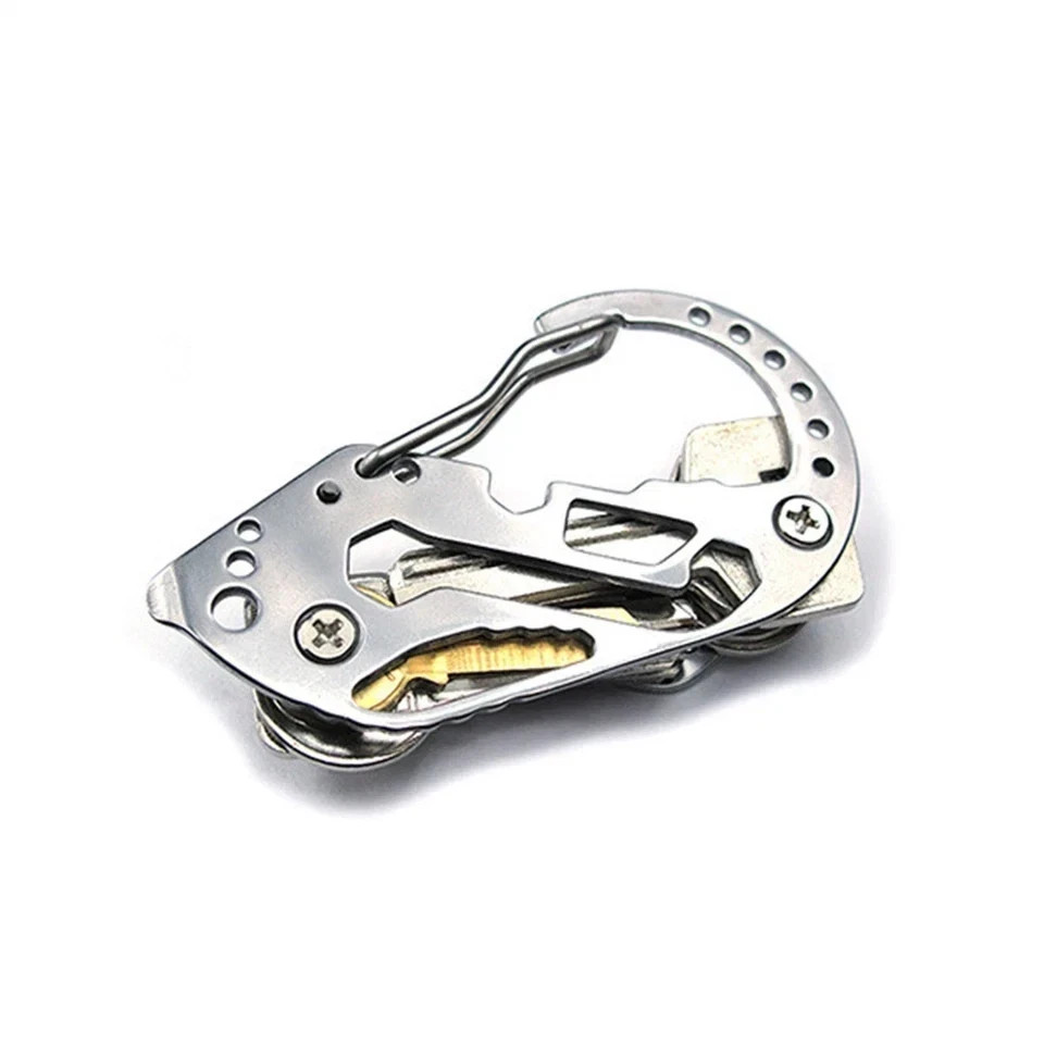 Stainless Multi Tool EDC Pocket Survival Carabiner Screwdriver Keychain Wrench**