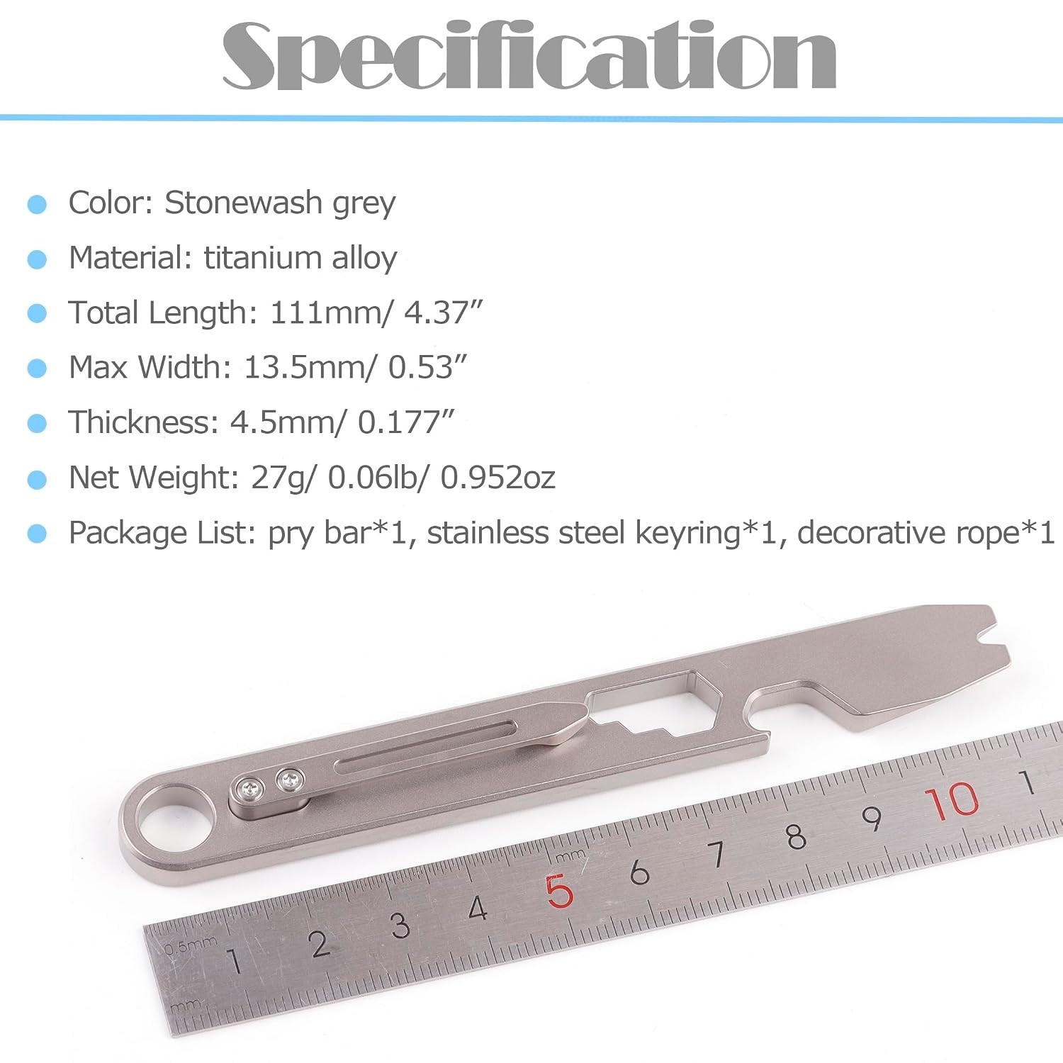 Titanium Pry Bar Bottle Opener Multi Tool with Clip 10-in-1 Gear