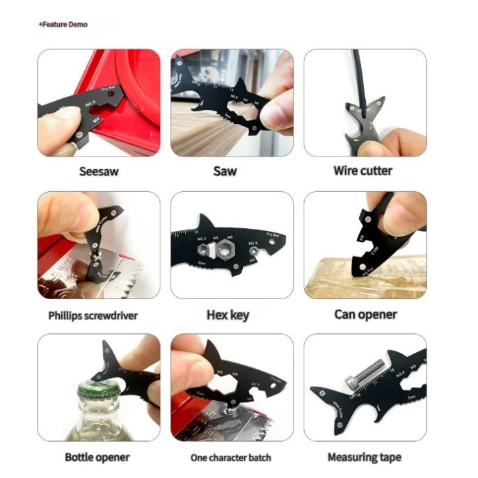 Multitool Pocket Tool 15-in-1 Multi-tool Outdoor Sports Shark Gift Keychain