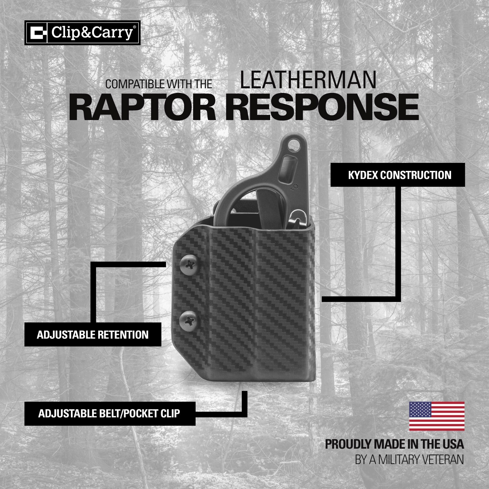 Clip & Carry Kydex Multitool Sheath fits Leatherman RAPTOR RESPONSE EMS Shears
