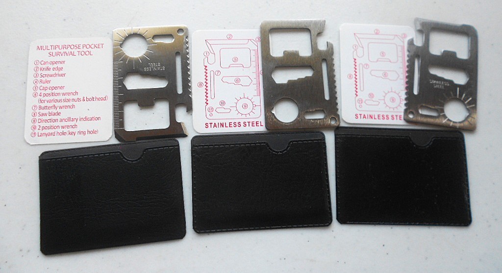 3 NEW MULTIPURPOSE POCKET CREDIT CARD SURVIVAL TOOLS WITH CASE–STAINLESS STEEL