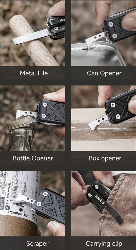 NexTool E1 Pocket Tool 9 Integrated Tools w/Black Aluminum Handles 2.88″ Closed