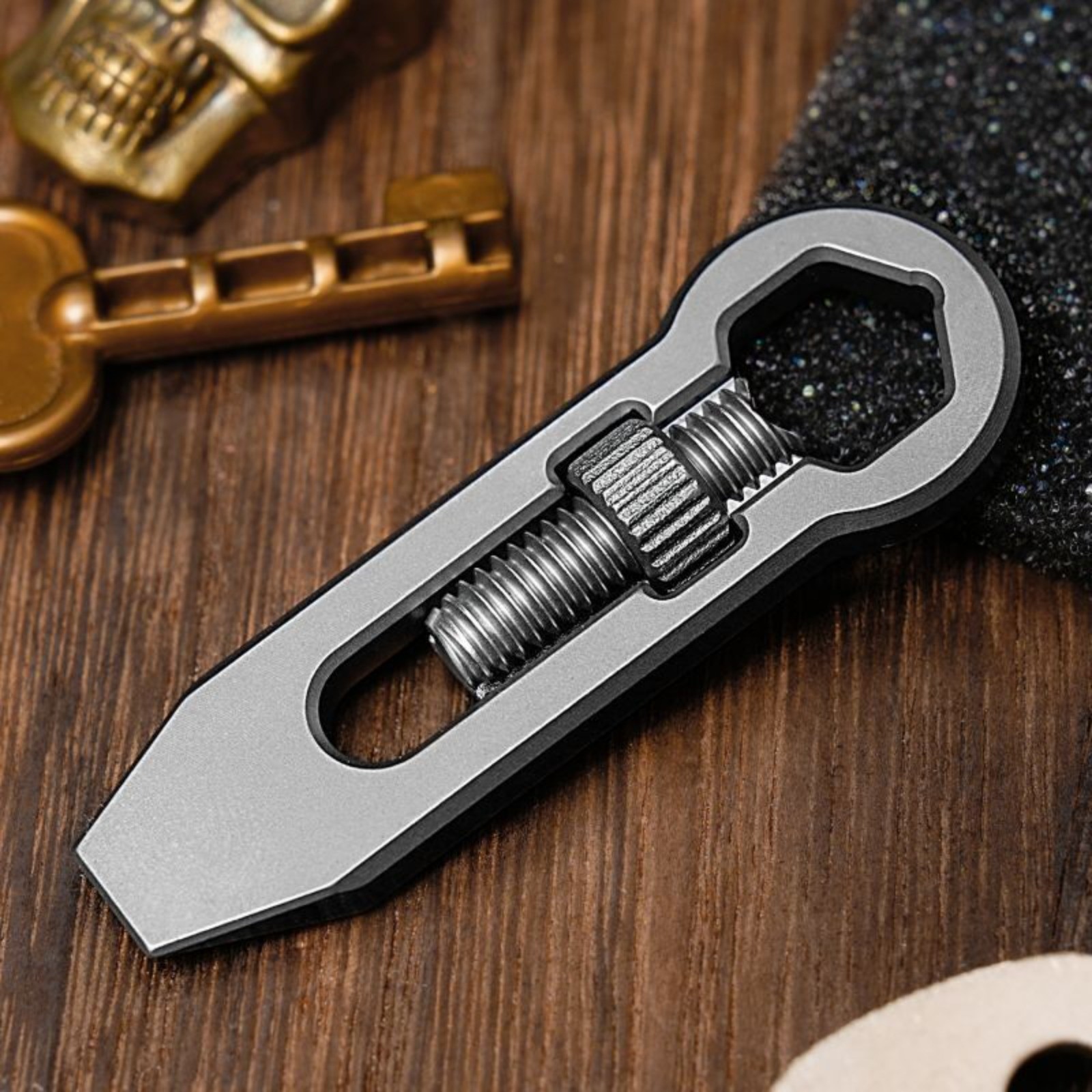 EDC Mini Titanium Adjustable Wrench Pry Bar Crowbar Pocket Multi Tools Keychain