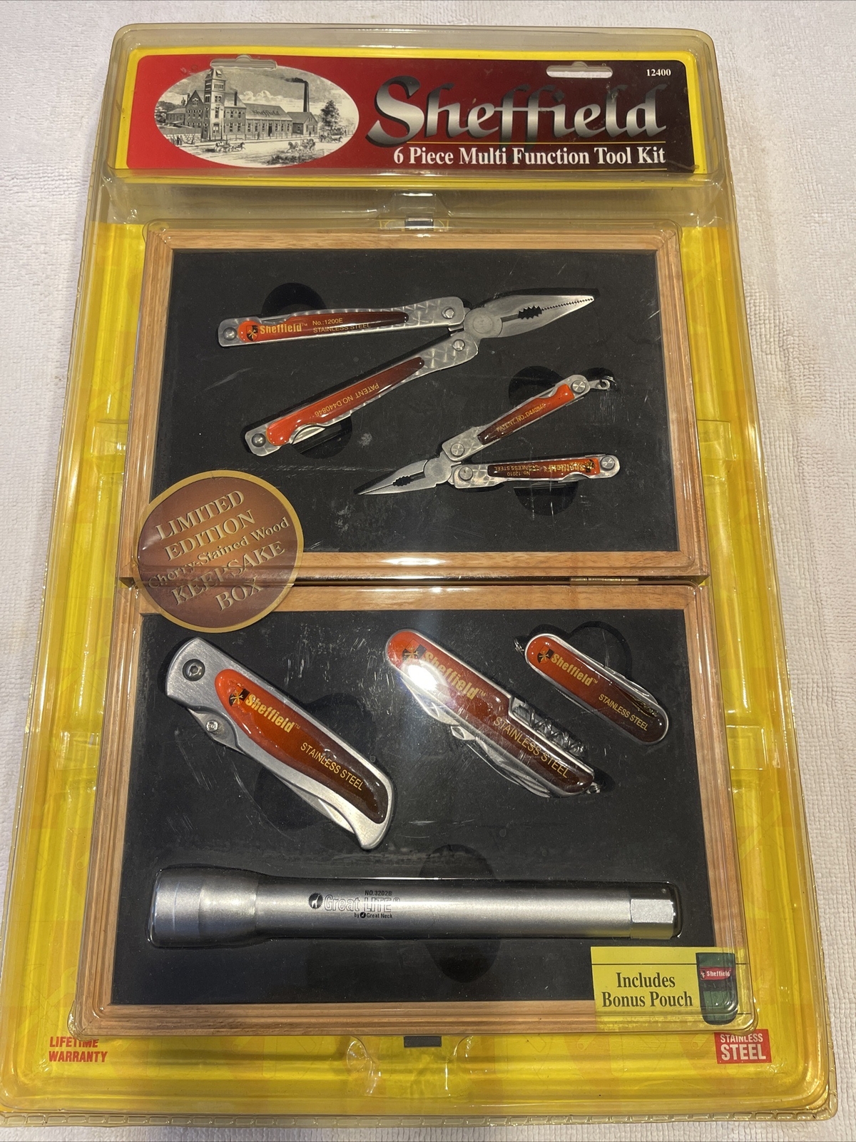 Sheffield 6 Piece Multi Function Tool Kit Limited Edition Cherry Stained Woodbox
