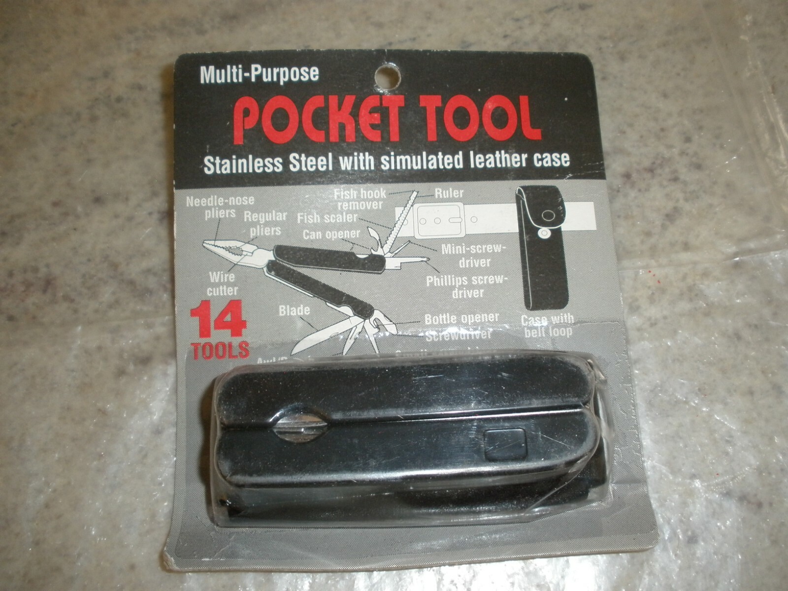 NEW Multi Purpose Pocket Tool Stainless Steel with Leather Case 14 Tools (O2)