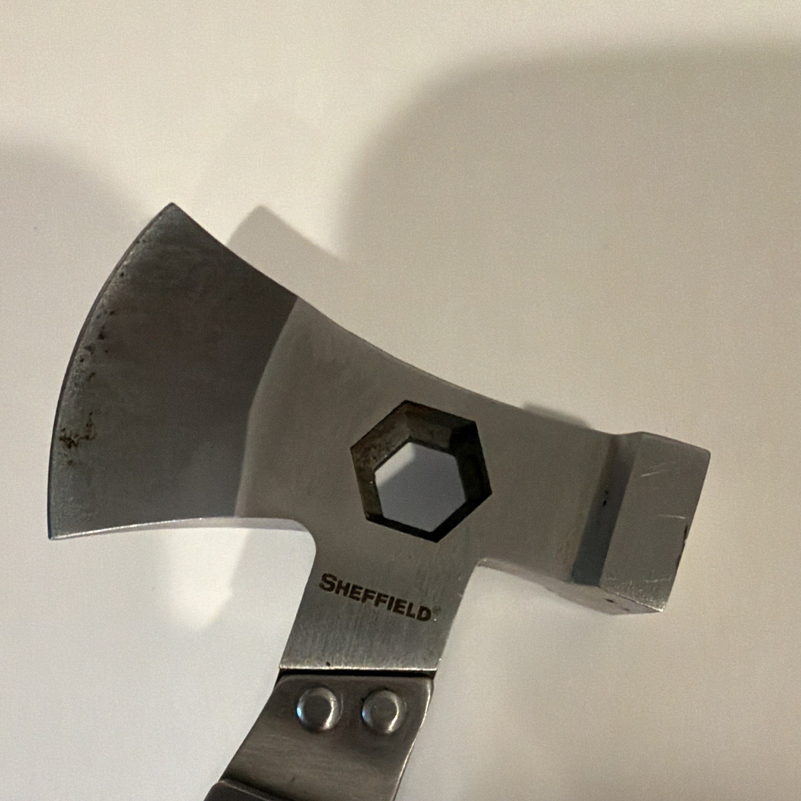 Sheffield 5-in-1 Multi-Tool Hatchet Knife, Straight/Serrated Edge, Steel/Wood