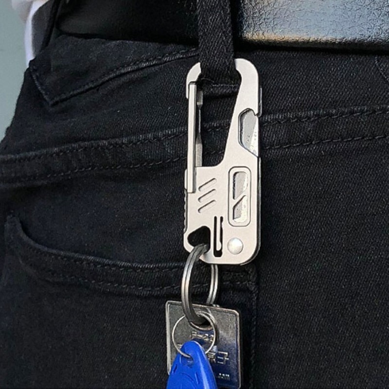 Edc Titanium Alloy Damascus Blade Keychain Outdoor Portable Folding Multi-tools