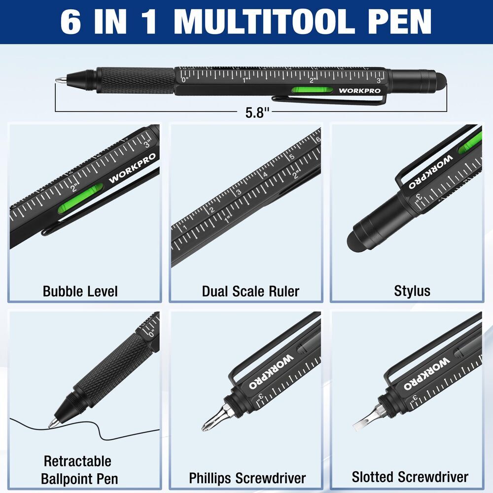 WORKPRO 2-Pack Upgraded Multi-Tool Pens 9 Functions Multi-tool Pen Set Daily Use