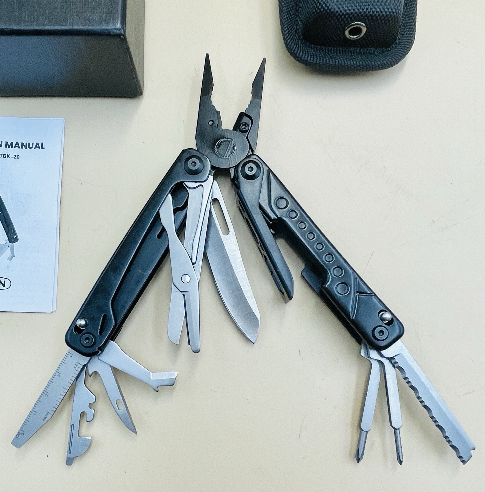 Lot of 2 Stainless Steel Multi-Tool Pliers 20-in-1 Perwin & 8-in-1 w/ Sheaths