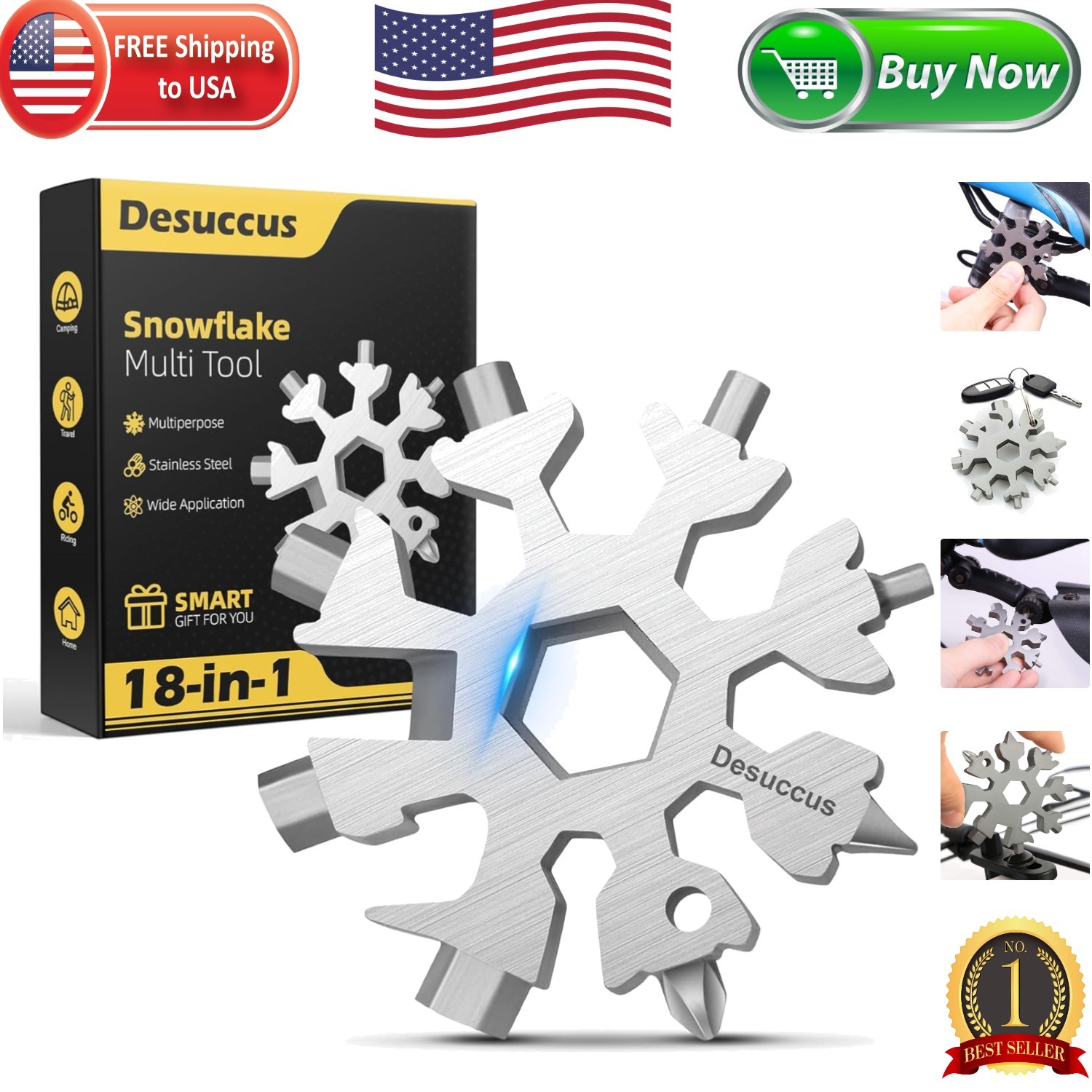 Versatile 18-in-1 Snowflake Multi Tool in Stainless Steel – Great Gift for Men