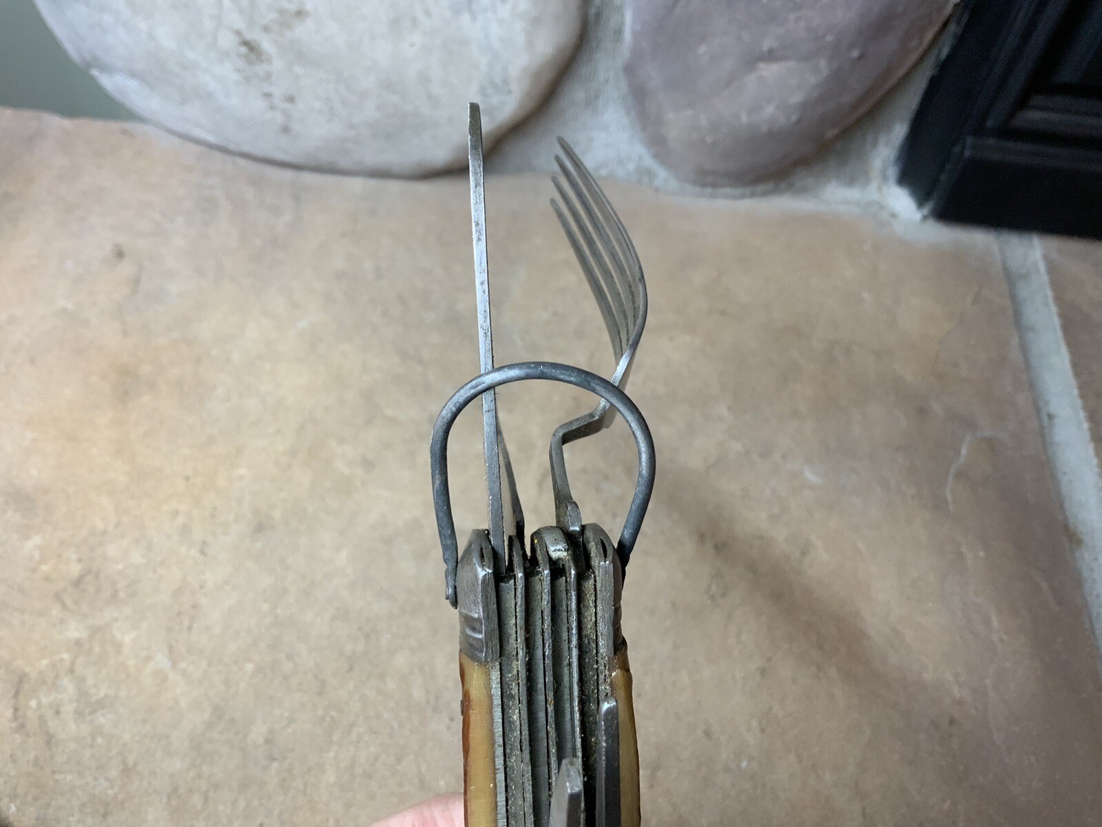 Vtg Camp Multi Tool 11 Gadgets Full Size Spoon Fork Saw Knife Open Hi Test Japan