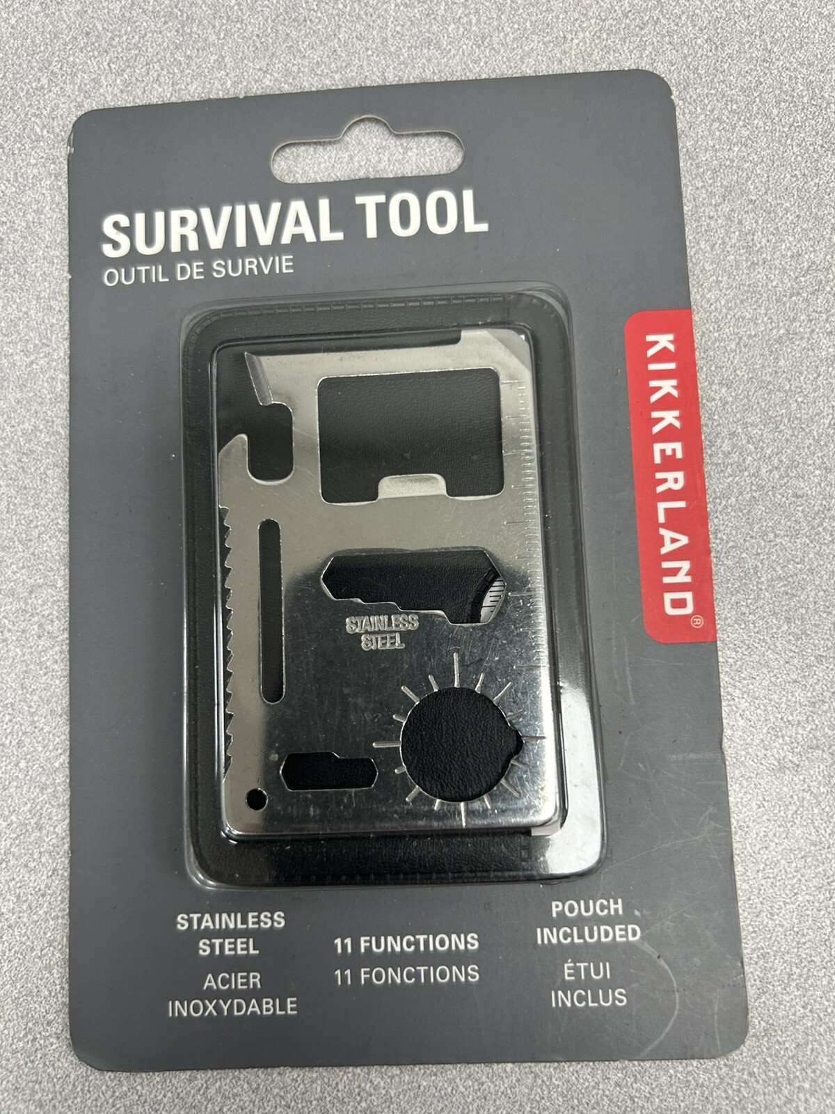 Kikkerland Survival Tool 11 Function Stainless Steel w/ Pouch, wallet multitool
