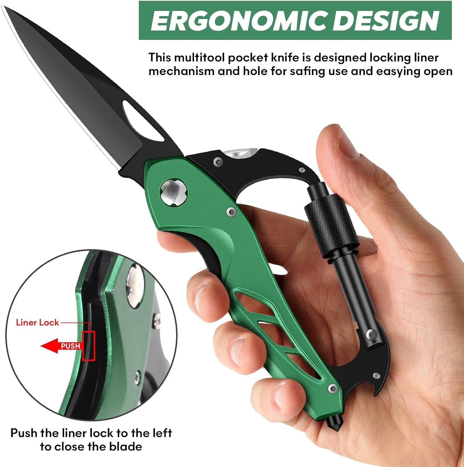 Multitool Carabiner W/ Pocket Knife Survival Gear Camping Hiking，EDC Carabiners