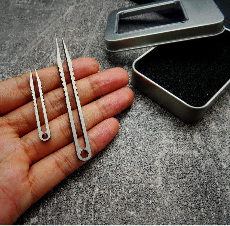 Canku 2 pcs mini portable titanium alloy tweezers EDC survival tool (Silver)