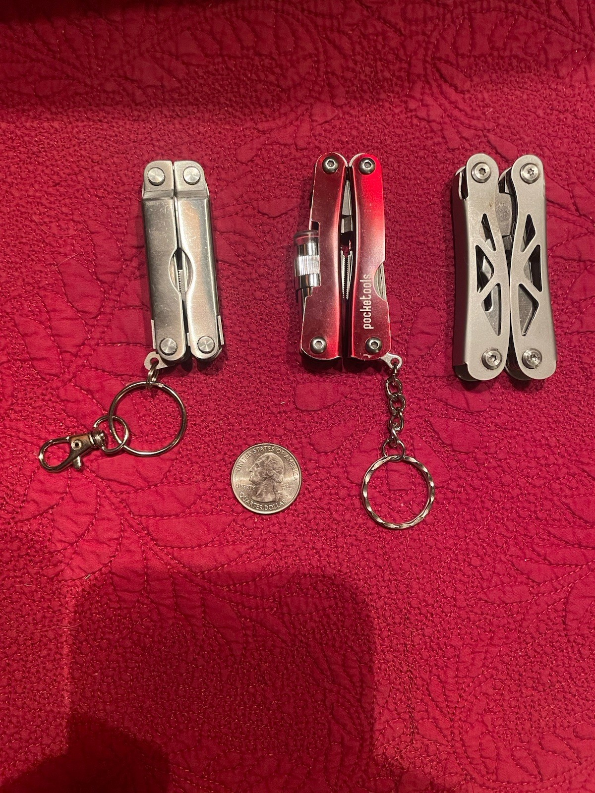 Pocket Multi Tool in Stainless Steel with Key Ring and Carrying Case, Lot of 3