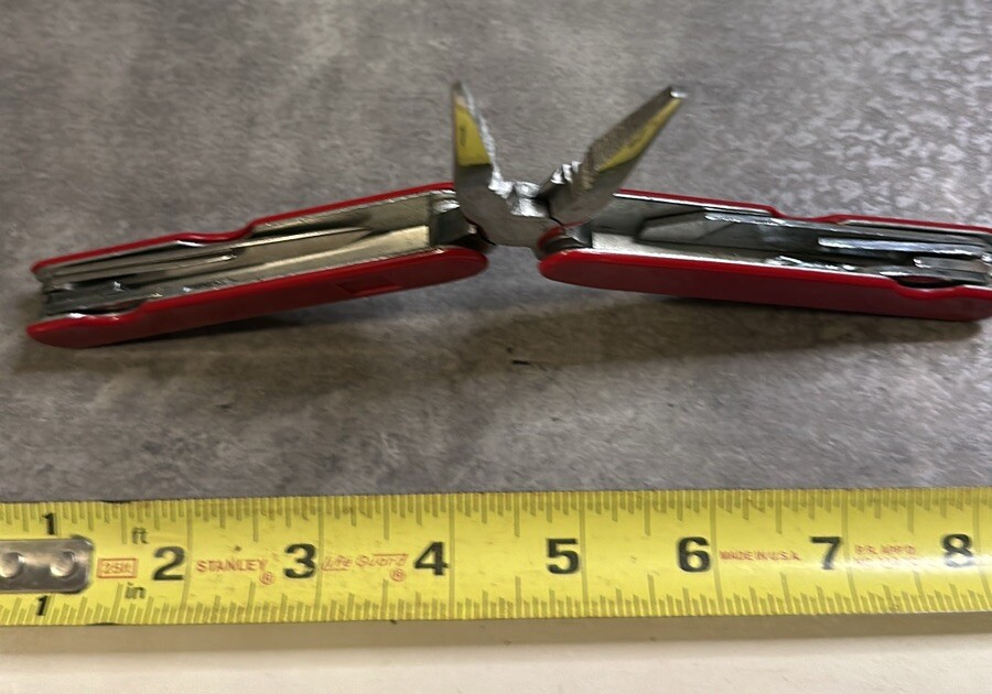 Multi Tool 9-1 Red Vintage With Case Pliers Folding Bottle Opener File Knife