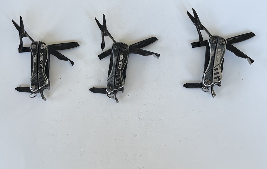 Lot 3 Gerber Dime Mini Multitools, Black, Good Condition, Plain Edge, Fast Ship!