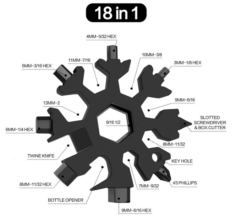 18 in 1 Snowflake Multitool. Stocking Stuffers Gifts for Men Dad, 2 Pack NEW