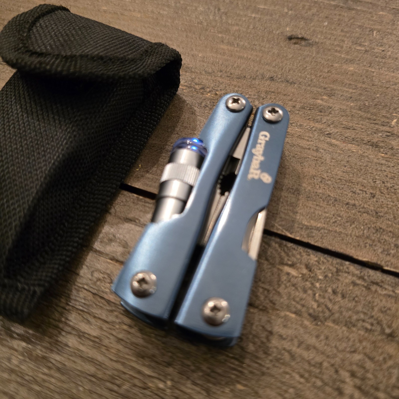 Graybar Multi Tool Pliers Blue Flash Light Knife Folding with Case