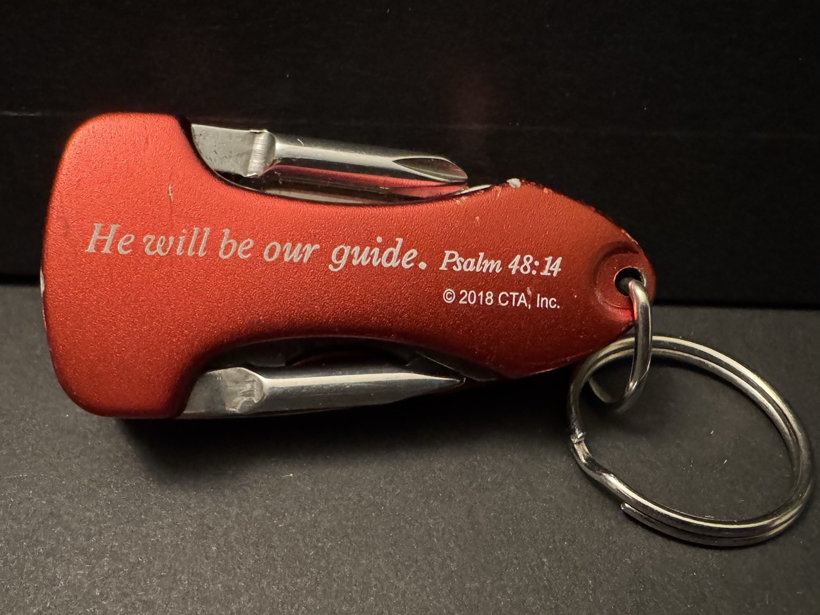 Biblical Red Multi-Tool Keychain with Light, Knife, Bottle Opener, Screwdrivers