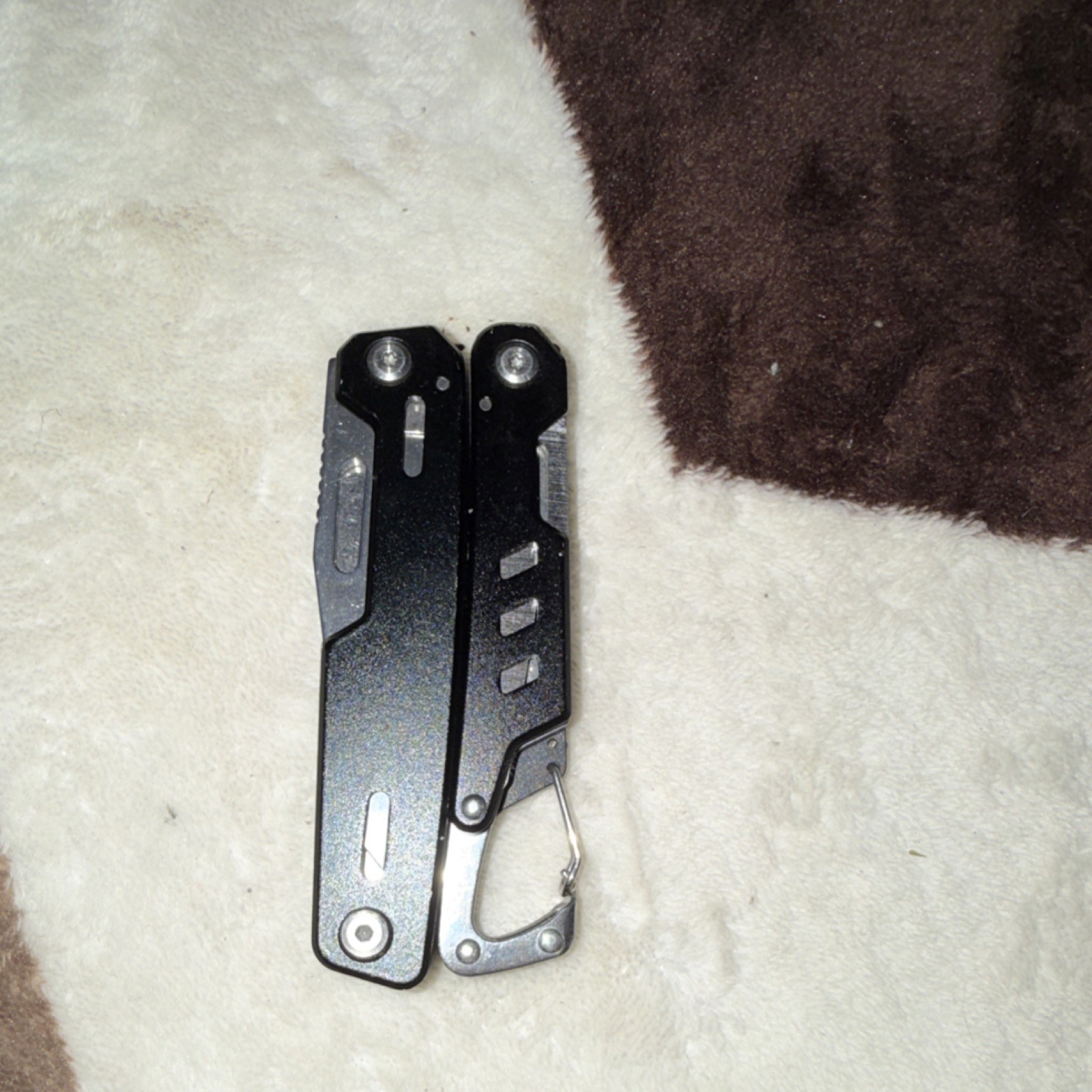 Black Silver Stainless Steel Multi-Tool Plier Knife Saw Carabiner Clip