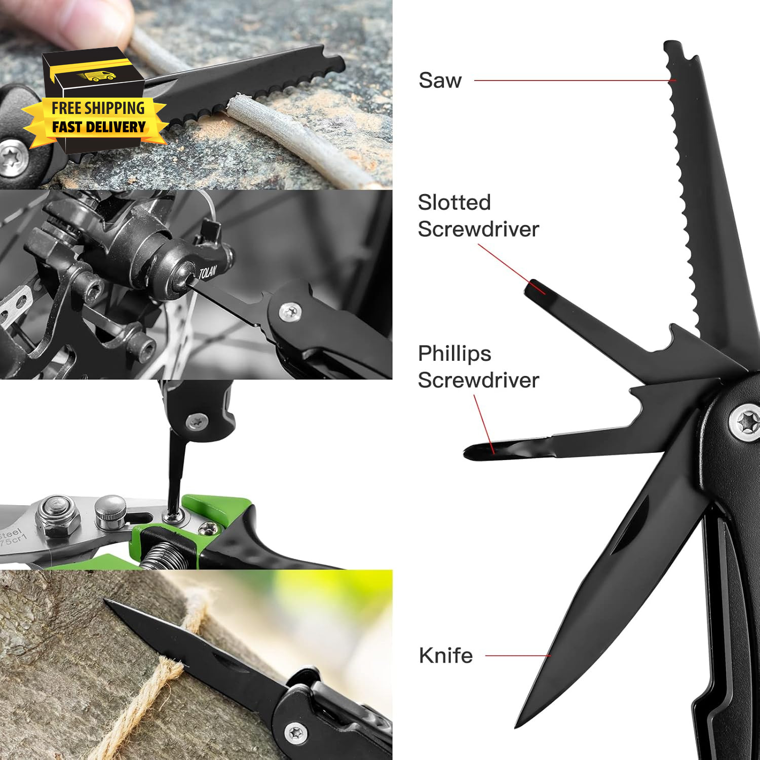 14 in 1 Multitool Pliers with Pocket Clip, Portable Pocket Knife Camping Tool –