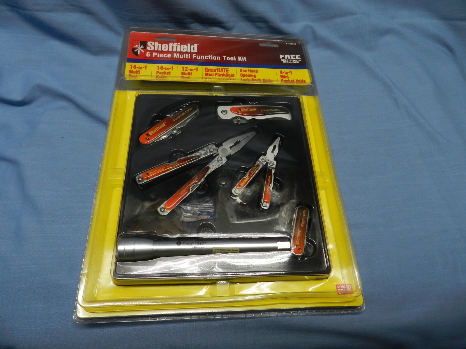 6 Piece Multi Function Tool Kit with belt pouch included. By Sheffield. SEALED