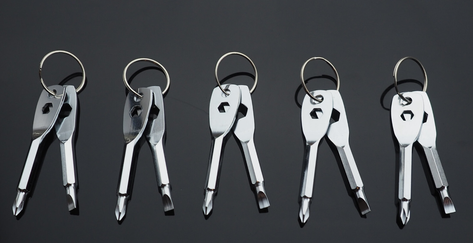 5pcs – Screwdriver Keychain Set EDC Pocket Tool Hex Nut Wrench Key Ring – Silver