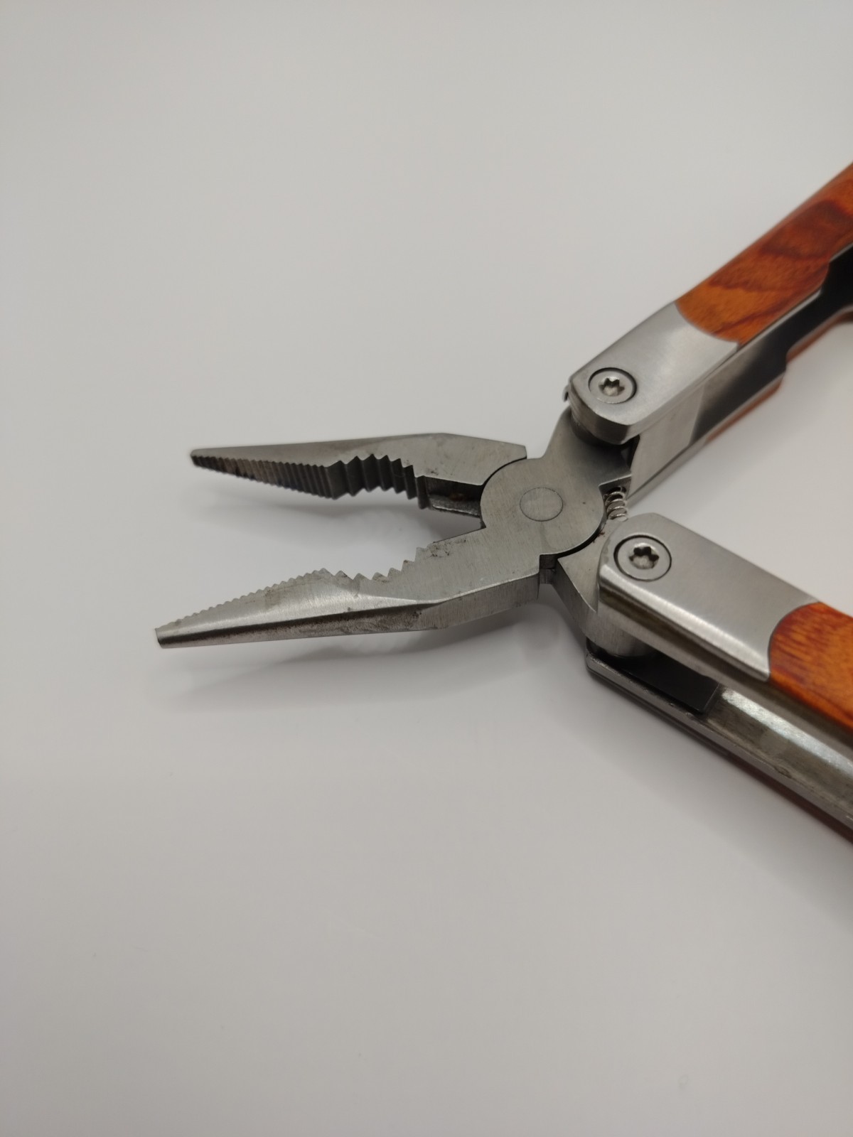 Wood Handle Multi Tool Pliers Knife Screwdrivers LED Flashlight + Sheath
