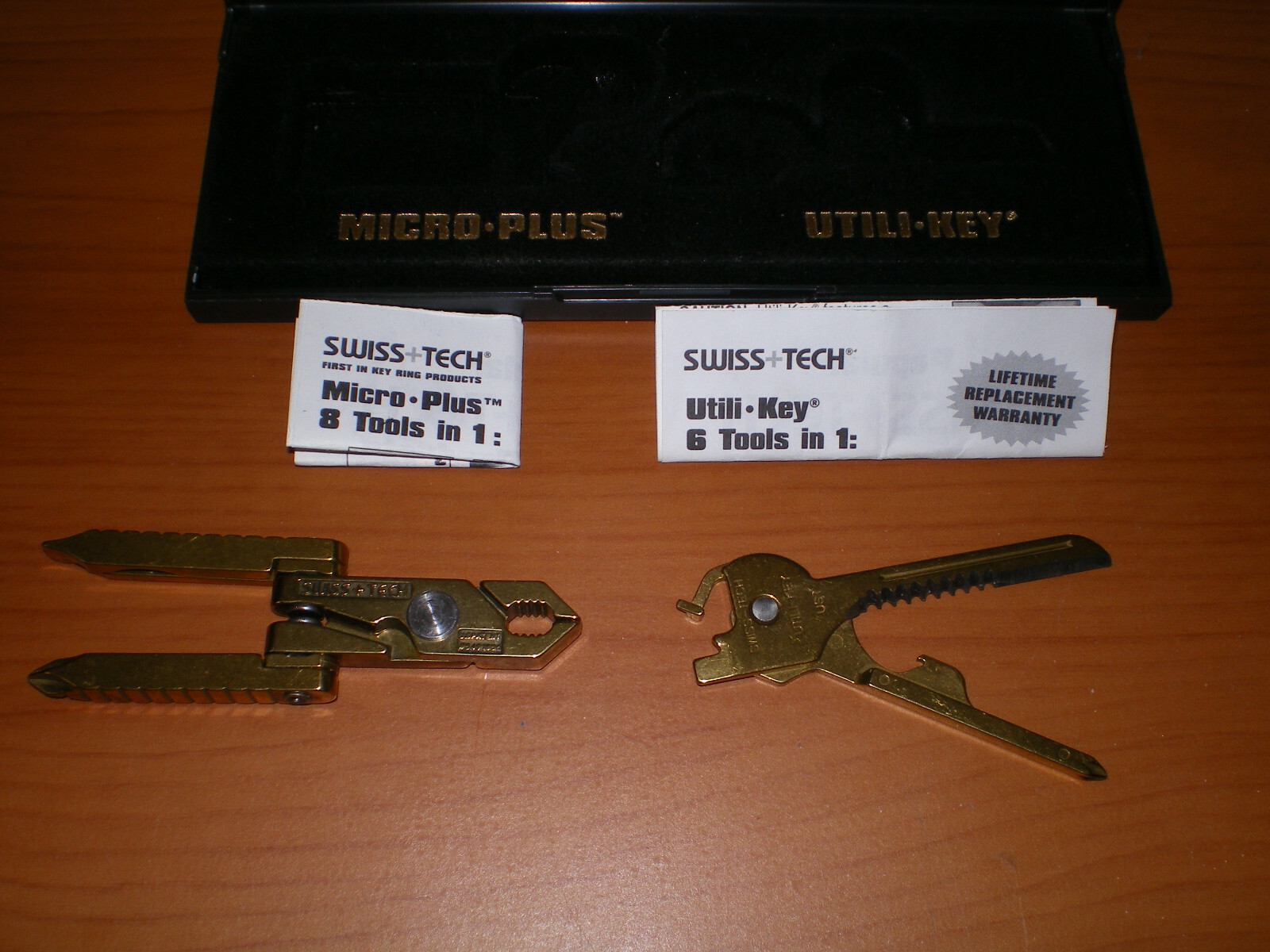 SWISS TECH Brass Finish Micro Plus & Utili Key * Looks New in Box & Instructions