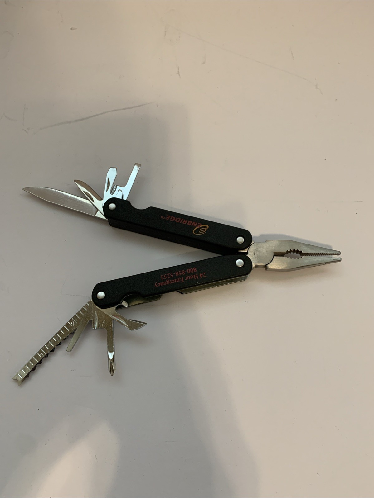 Enbridge Logo Multi Tool With Nylon Belt Sheath Stainless Steel Folded 5”