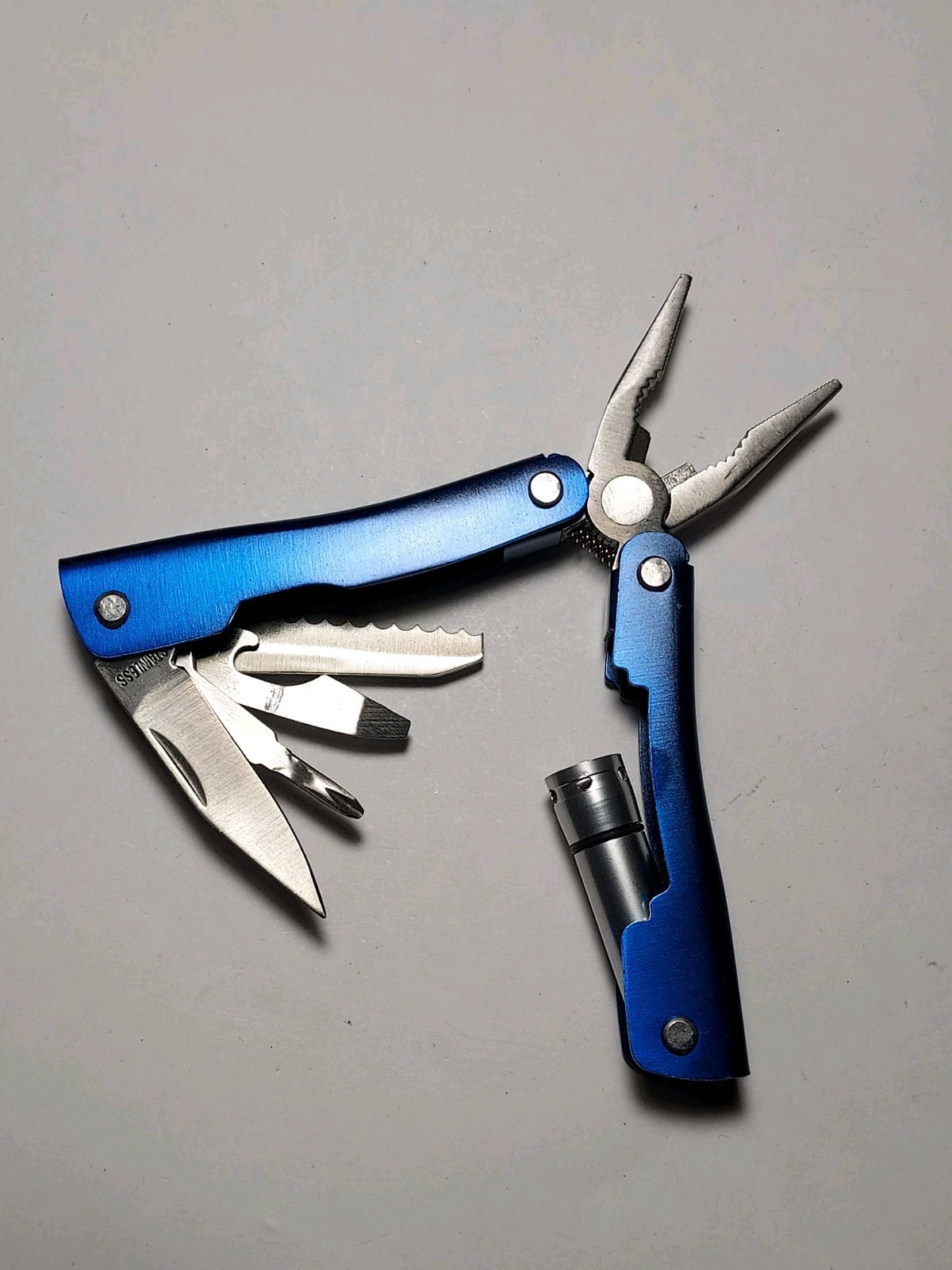 Blue Mini Multi Tool with USA & Olympic Rings + Nylon Pouch – Pliers, Blade