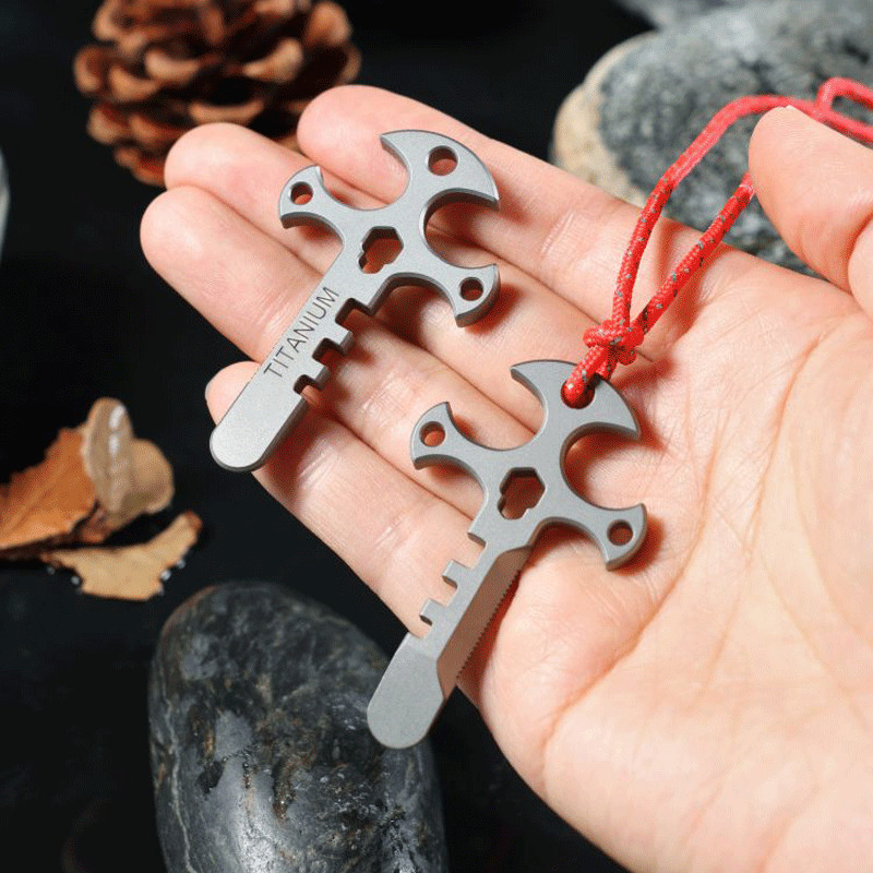 Outdoor Mini Titanium Pendant Necklace Pocket Multi Tools EDC Card Keychain