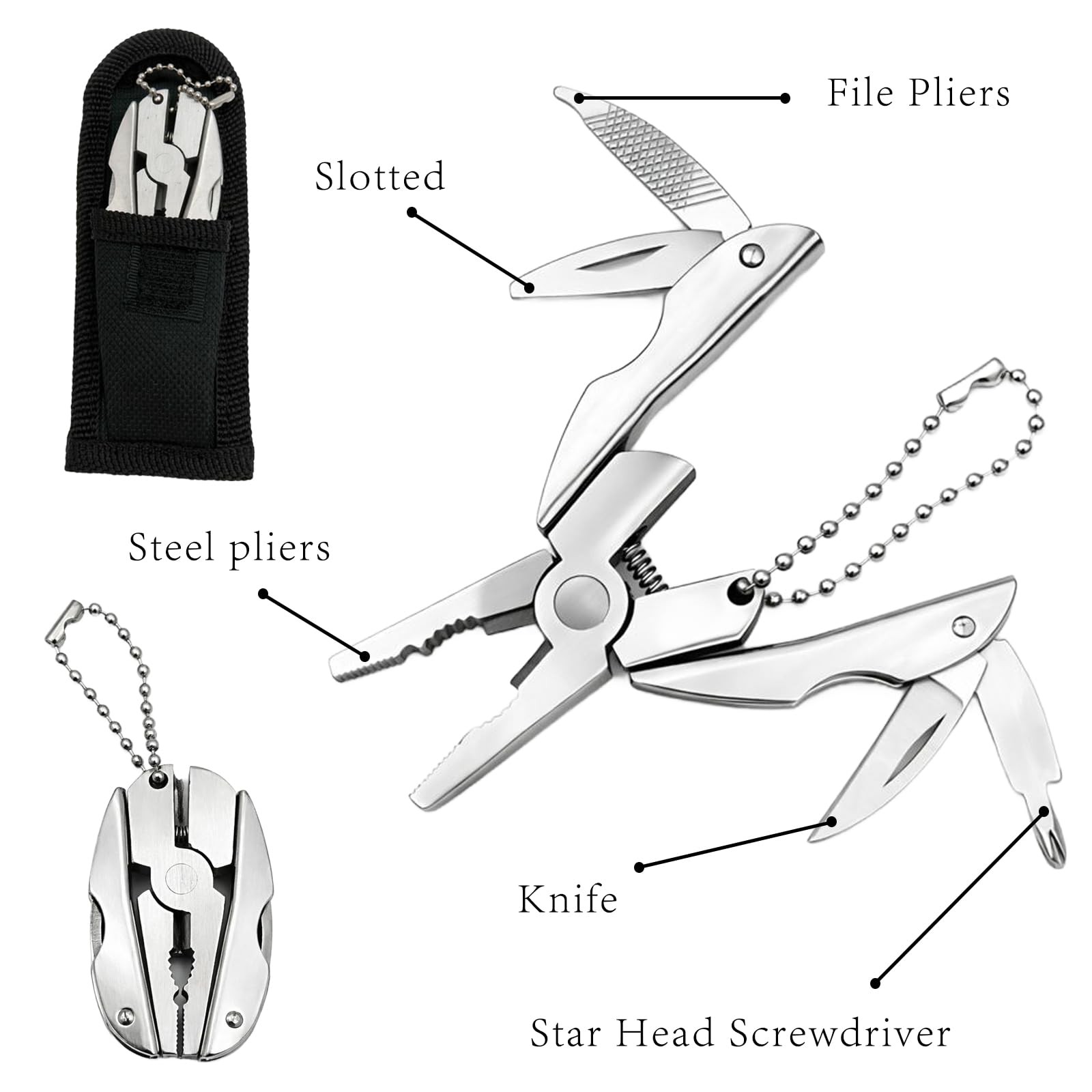 2-Piece Mini 6-in-1 Keychain Multitool Plier with Carry Case – Adjustable Wre…