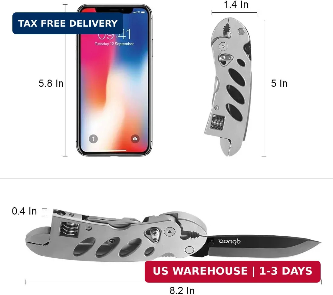 Multitool Wrench With 7 Tools/Pliers/Wire Cutter/Flat Screwdriver/Phillips Screw