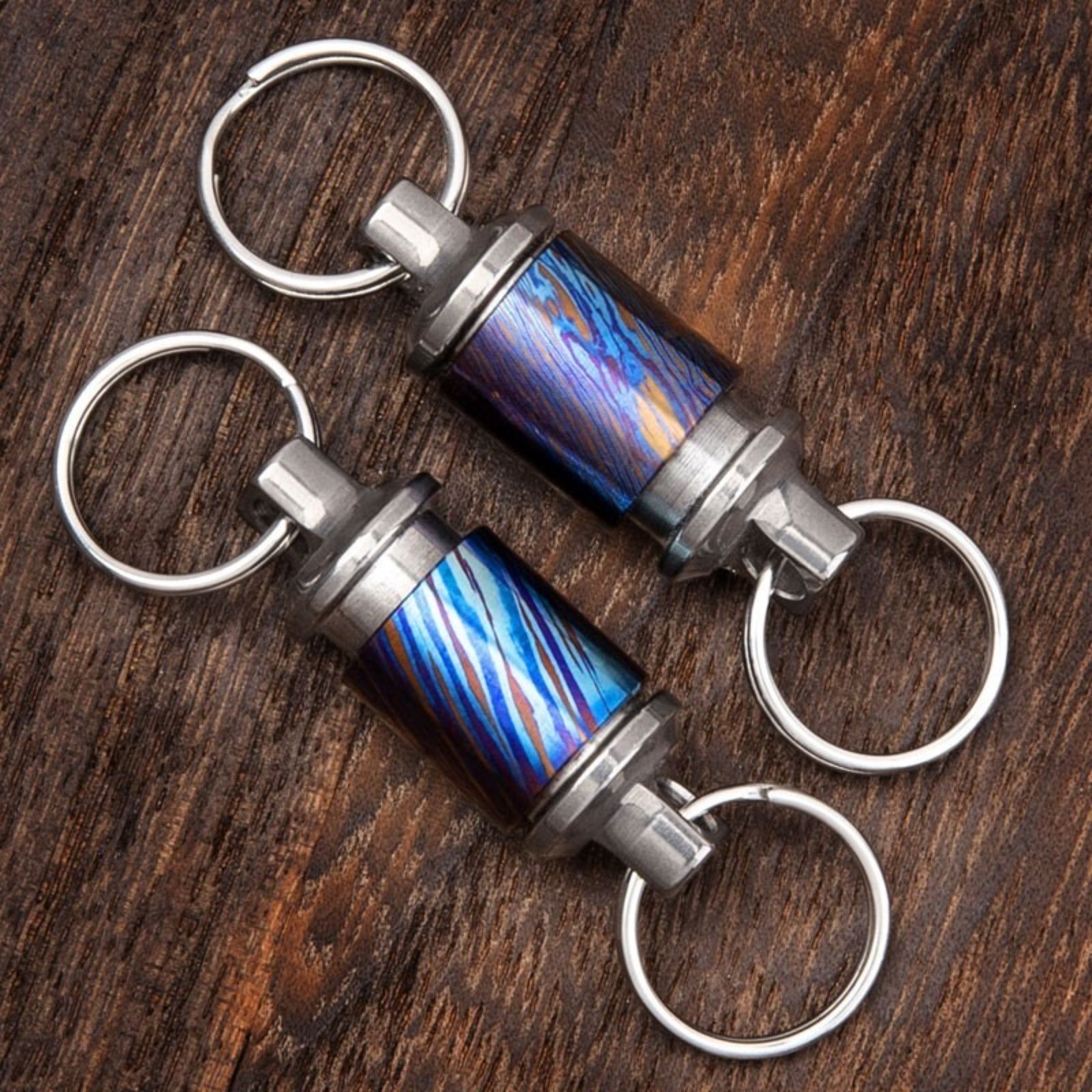 Titanium Timascus Insert Buckle Ring Portable Double Keychain Pendant EDC Tool