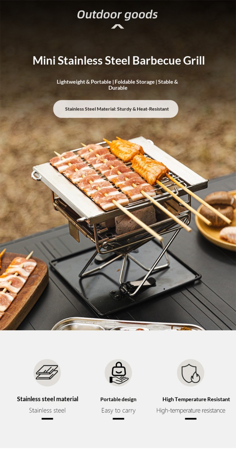 Outdoor folding barbecue grill stainless steel portable multifunctional grill