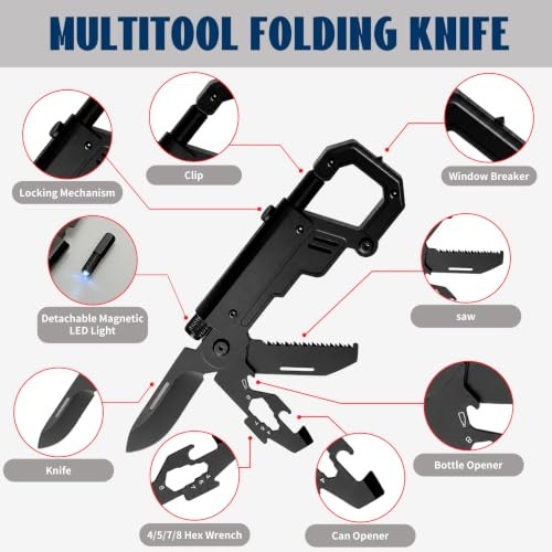 8-in-1 Multitool with Detachable Led Light, Pocket EDC Multitool, Pocket Knif…