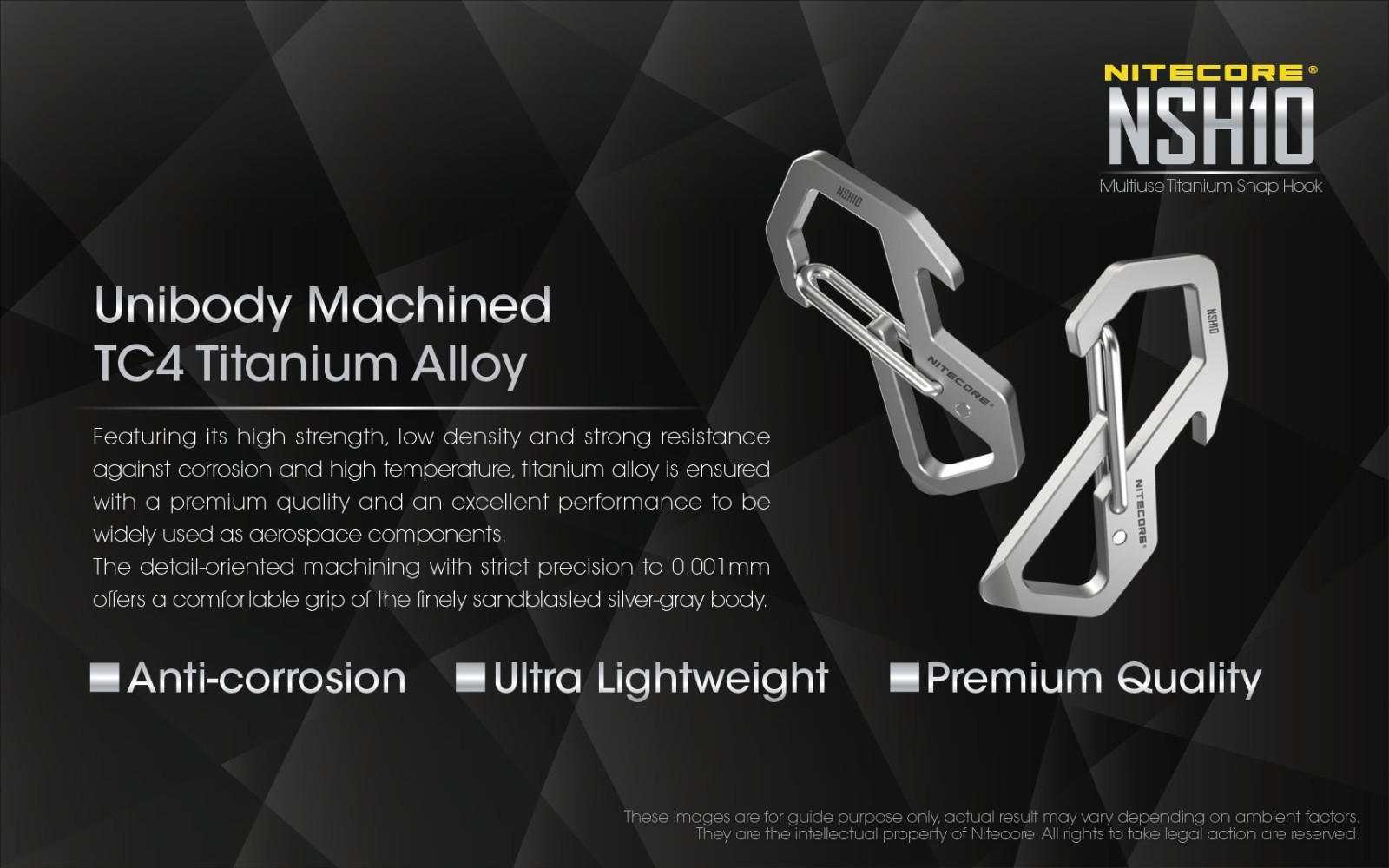 NITECORE NSH10 KeyChain Multiuse Titanium Snap Hook Anti-corrosion Ultra Hanging