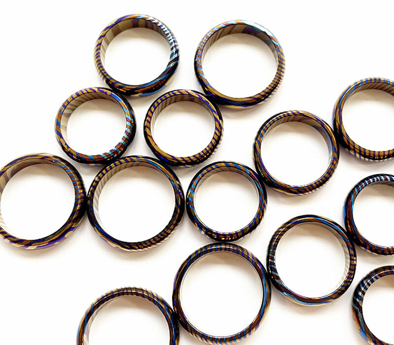 Titanium MokuTi Timascus Round Finger Ring Necklace Pendant Bead Decorative EDC