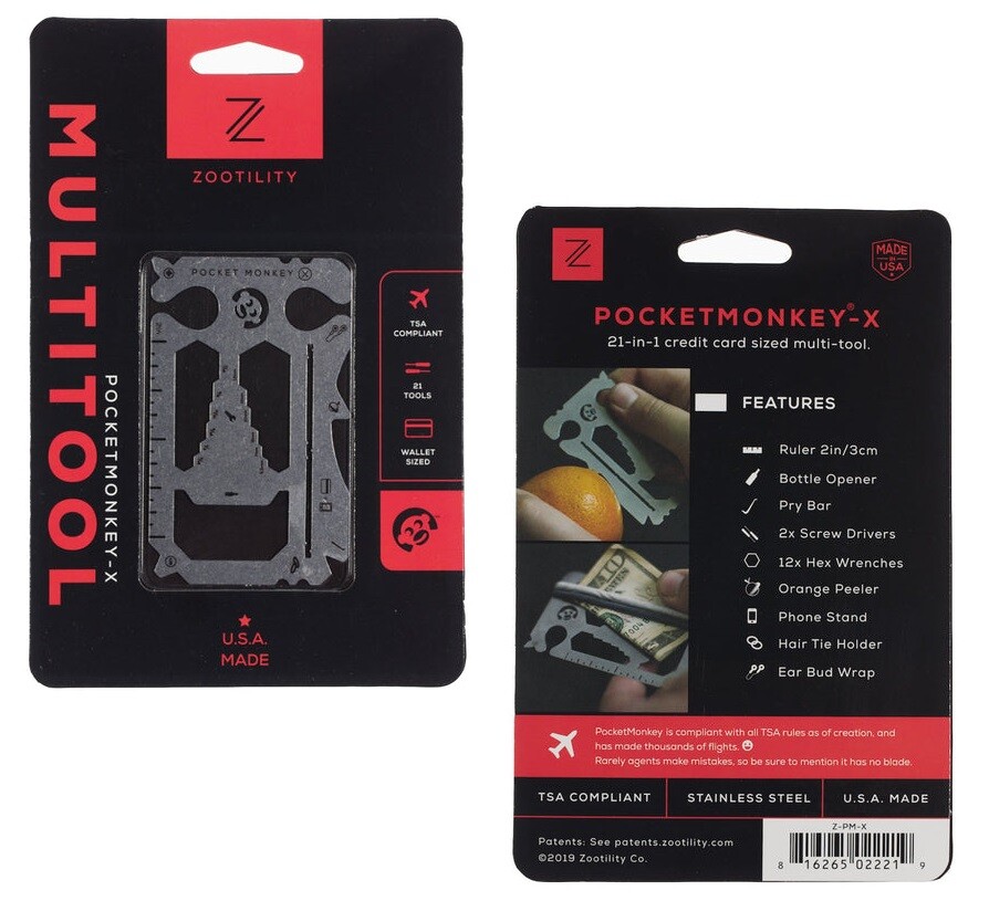 Zootility Pocket Monkey-X Multi Tool 3.25″ x 2″ Stainless Steel Construction