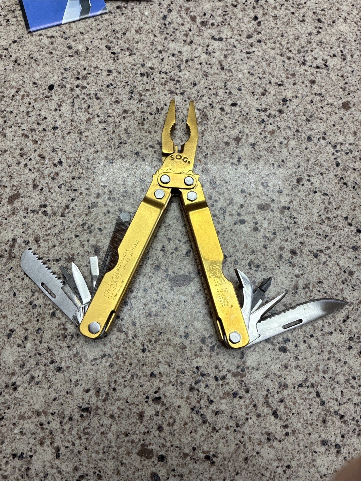 VINTAGE ORIGINAL SOG Power Plier Multi-Tool TiNi Gold w/ Leather Sheath NIB