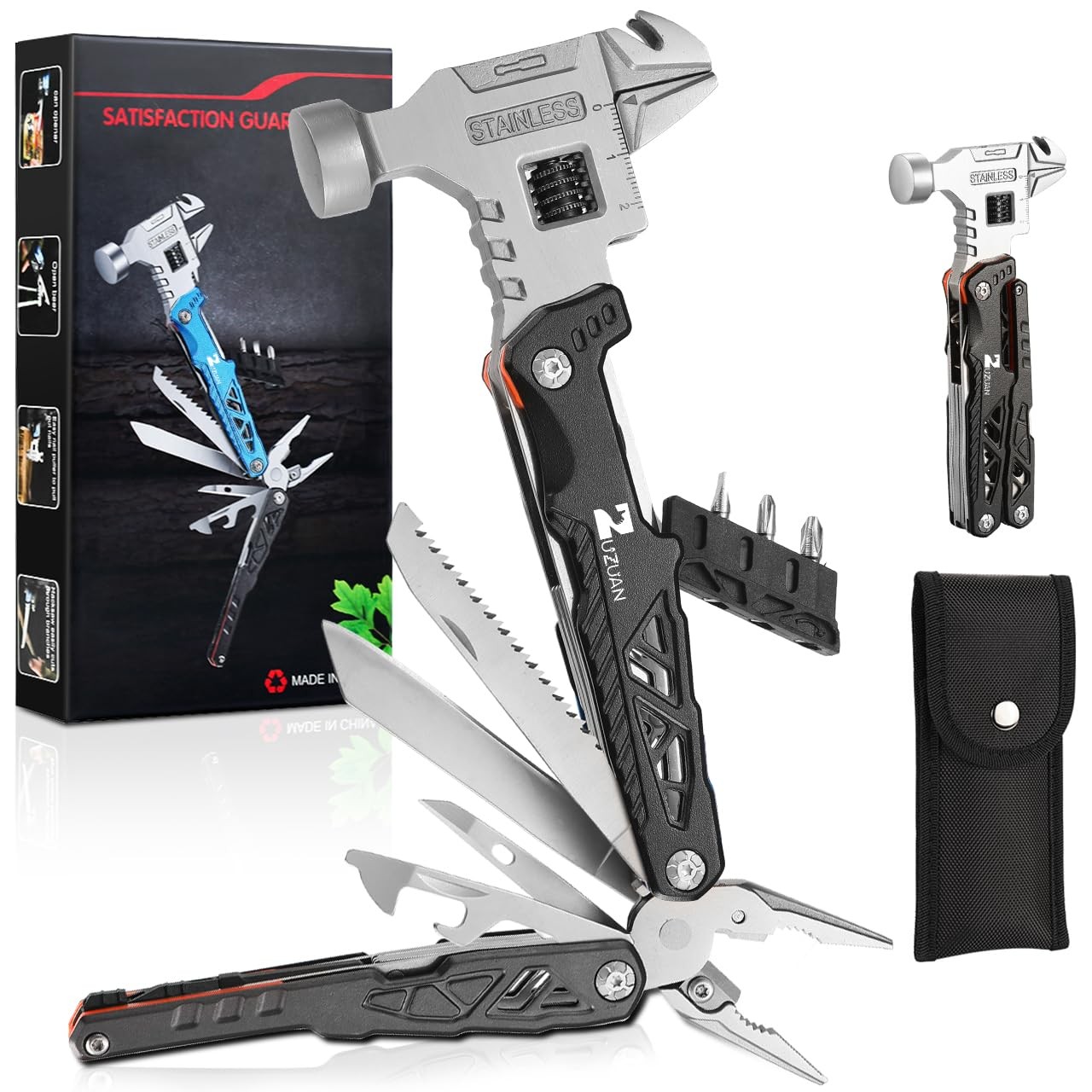 18in1 Multitool,Black,with Replaceable Blades Wire Cutters for Gift