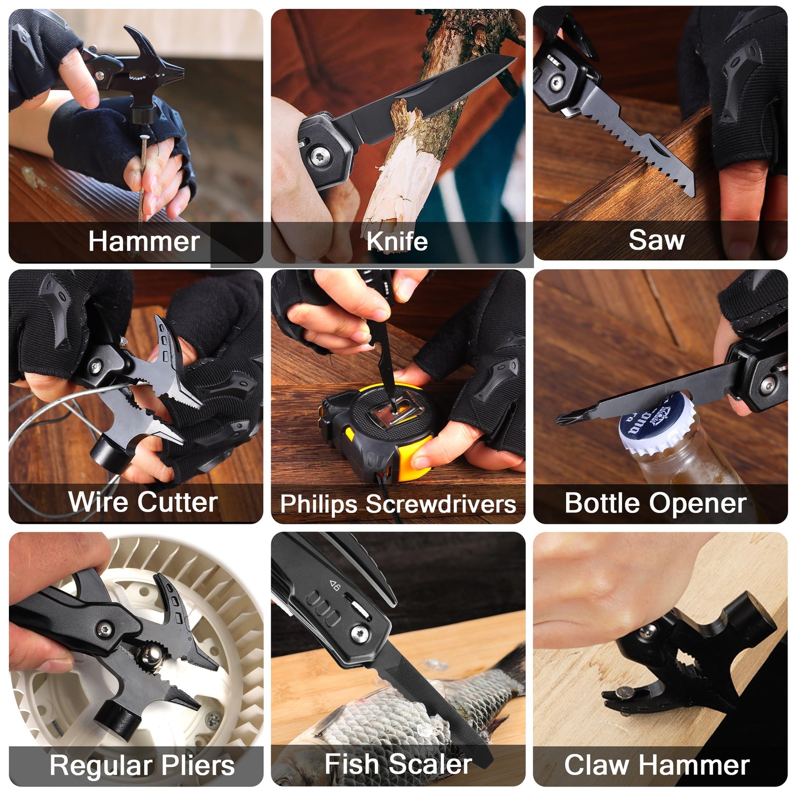 Multitools Gift Set – 12in1 Multi Tool Hammer, LED Flashlight,…