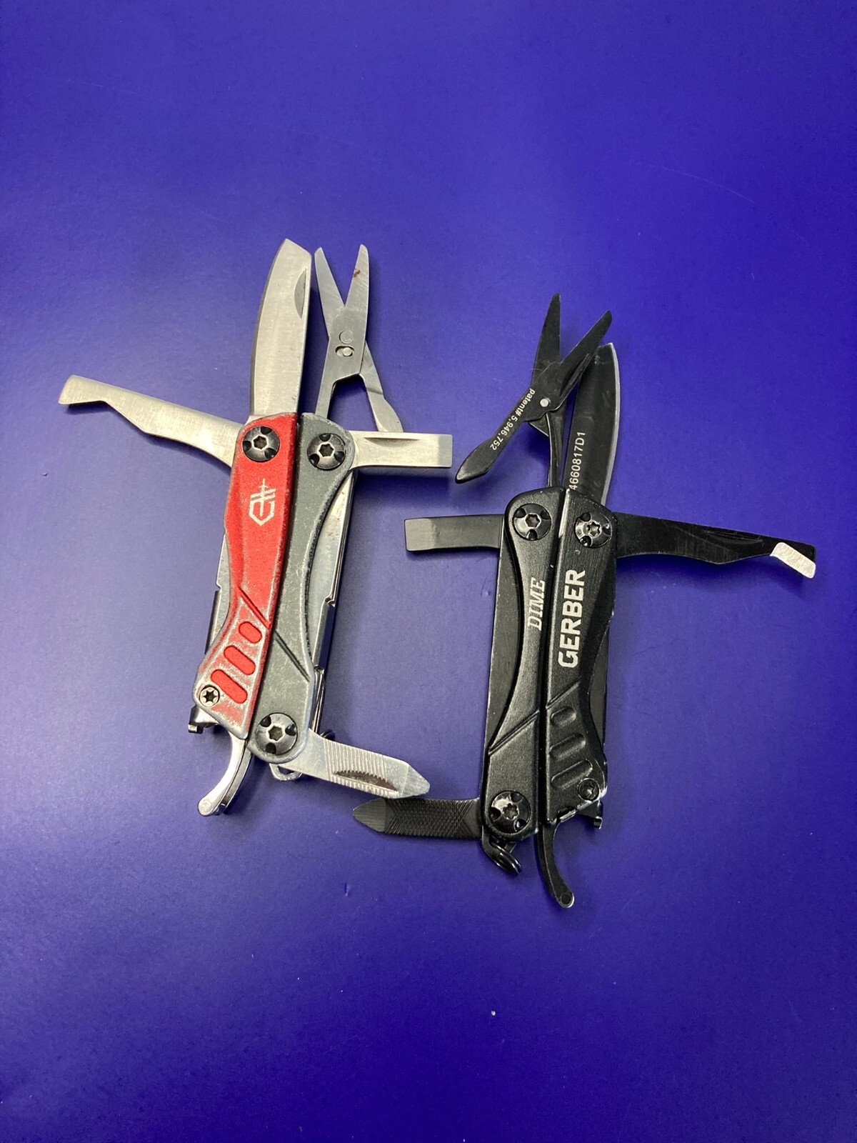 Lot of 2 Gerber Dime Multi-Tools Small Keychain Pliers Knife File Scissors
